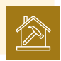 House icon with hammer on brown background.