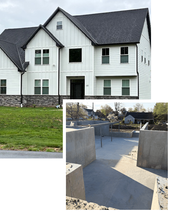 A house with two different pictures of the same building.